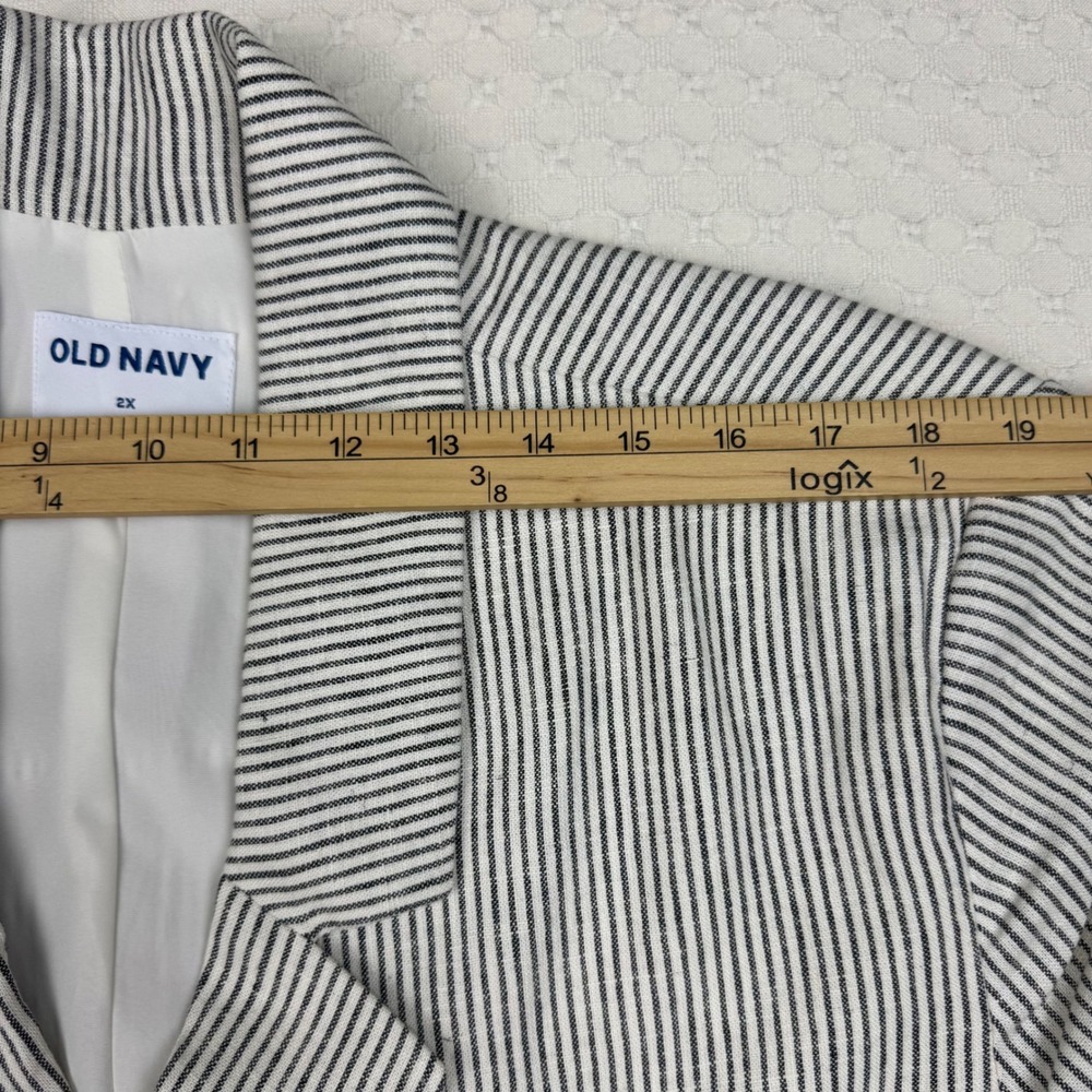 NWT Old Navy Double Breasted Linen Blend Striped Blazer Women 2X Charcoal Career - Picture 6 of 13